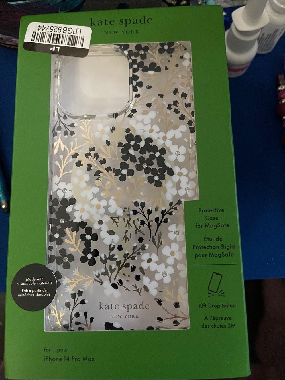 kate spade Clear Floral MagSafe iPhone 14 Pro Max Case - White, Black & Gold
